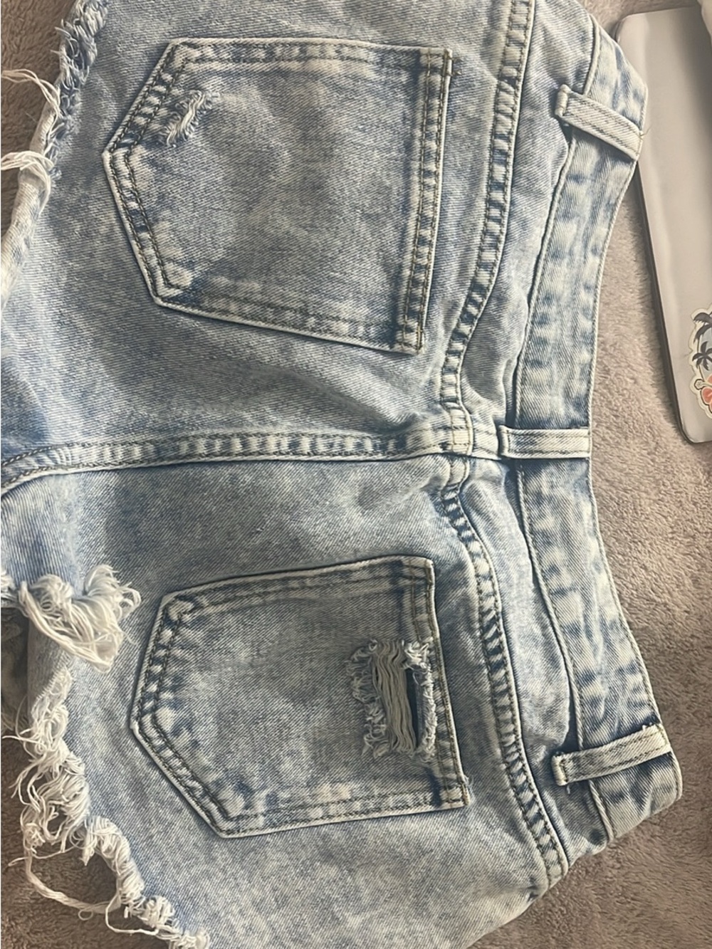 Light Blue Distressed Denim Shorts - Women's Casual Summer Style